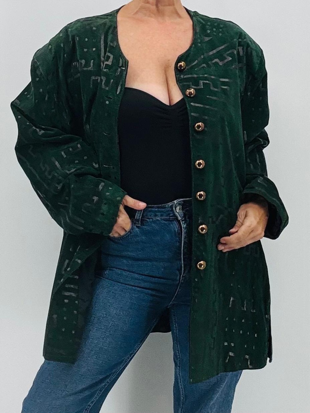 Vintage 90s Lagenlook Genuine Suede Leather Oversized Trench Chore Barn Jacket